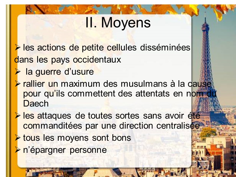 II. Moyens les actions de petite cellules disséminées  dans les pays occidentaux 